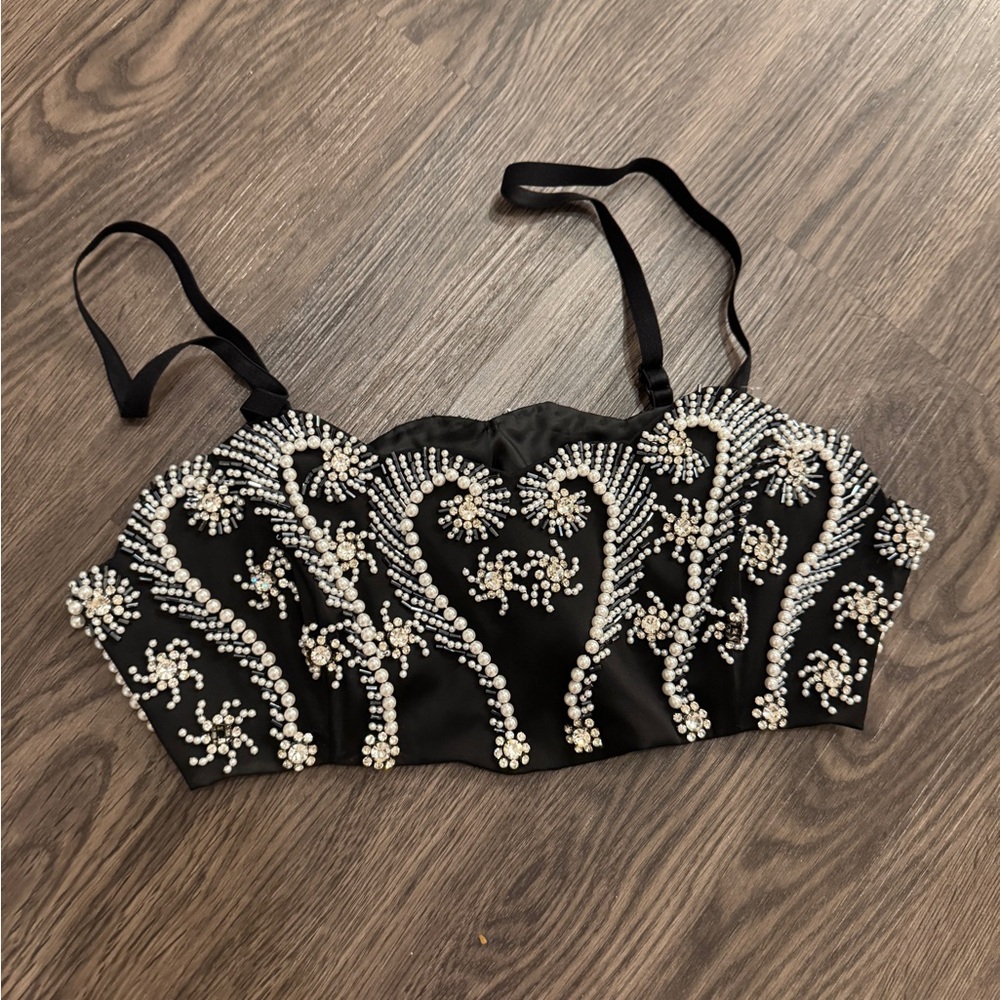 Glamorous Black Embellished Crop Top